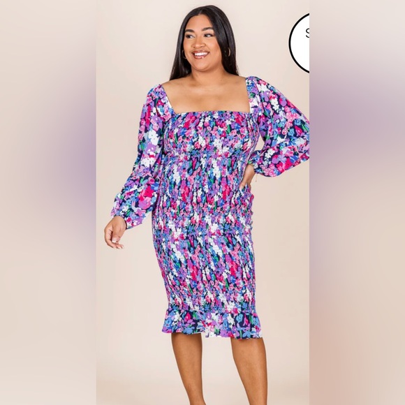 natalie floral smocked midi dress Natalie Embroidered Cotton Midi Dress